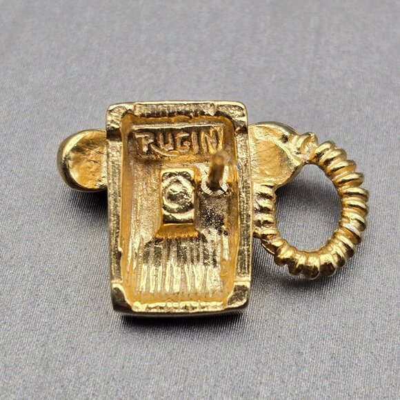 VTG Rugin Gold Tone Retro Push Button Telephone Tie Clip & Pin Set - Picture 3 of 4